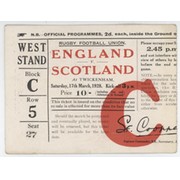 ENGLAND V SCOTLAND 1928 RUGBY UNION TICKET (ENGLAND GRAND SLAM)