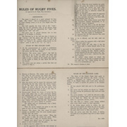 RULES OF RUGBY FIVES 1930 DISPLAY CARDS