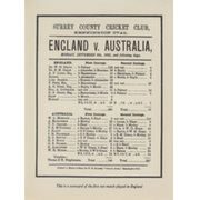 ENGLAND V AUSTRALIA 1880 SOUVENIR CRICKET SCORECARD