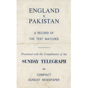 ENGLAND V PAKISTAN: A RECORD OF THE TEST MATCHES 1962