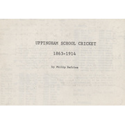 UPPINGHAM SCHOOL CRICKET 1863-1914