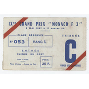 MONACO GRAND PRIX 1967 FORMULA 3 ORIGINAL TICKET