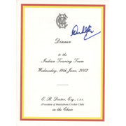 INDIAN CRICKET TOUR TO ENGLAND 2002 SIGNED DINNER MENU (TENDULKAR)