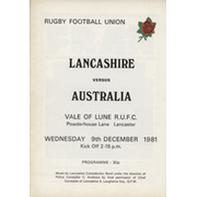 LANCASHIRE V AUSTRALIA 1981 RUGBY PROGRAMME