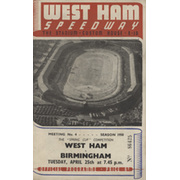 WEST HAM V BIRMINGHAM 1950 SPEEDWAY OFFICIAL PROGRAMME