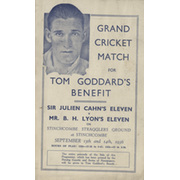 TOM GODDARD (GLOUCESTERSHIRE & ENGLAND) BENEFIT CRICKET MATCH 1936 SIGNED PROGRAMME