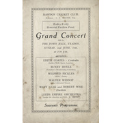 RAWDON CRICKET CLUB 1946 GRAND CONCERT PROGRAMME - HEDLEY VERITY MEMORIAL PAVILION FUND