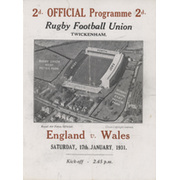 ENGLAND V WALES 1931 RUGBY UNON PROGRAMME