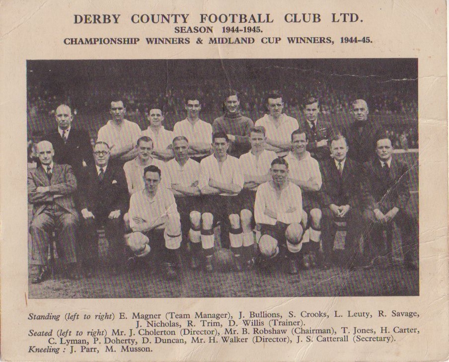 DERBY COUNTY 194445 CARD (PRINTED FOR 1946 FA CUP SEMIFINAL