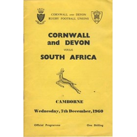 CORNWALL & DEVON V SOUTH AFRICA 1960-61 RUGBY PROGRAMME