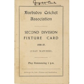 BARBADOS CRICKET SEASON 1936-37 (2ND DIVISION FIXTURE CARD)
