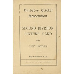 BARBADOS CRICKET SEASON 1939 (2ND DIVISION FIXTURE CARD)