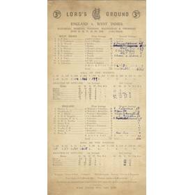 ENGLAND V WEST INDIES 1950 (LORDS) CRICKET SCORECARD - WEST INDIES FIRST WIN IN ENGLAND