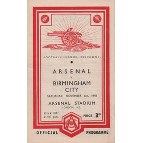ARSENAL V BIRMINGHAM CITY 1948-49 FOOTBALL PROGRAMME