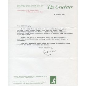 JIM SWANTON 1978 CRICKET LETTER