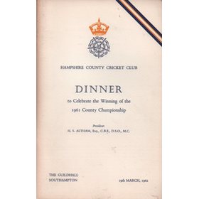 HAMPSHIRE COUNTY CRICKET CLUB DINNER MENU 1962 - TO CELEBRATE 1961 COUNTY CHAMPIONSHIP