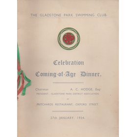 GLADSTONE PARK SWIMMING CLUB 1934 - DINNER MENU