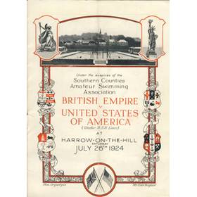 BRITISH EMPIRE V UNITED STATES OF AMERICA 1924 SWIMMING PROGRAMME - INCLUDING JOHNNY WEISMULLER
