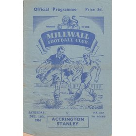 MILLWALL V ACCRINGTON STANLEY 1954 FOOTBALL PROGRAMME