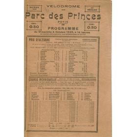 PARC DES PRINCES: "LES 100 MILES" 1925 MOTORCYCLING PROGRAMME