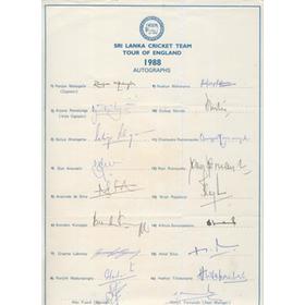 SRI LANKA 1988 CRICKET AUTOGRAPHS