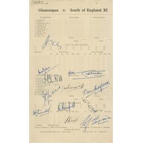 GLAMORGAN V SOUTH OF ENGLAND XI 1948 CRICKET SCORECARD (TO CELEBRATE FIRST COUNTY CHAMPIONSHIP)