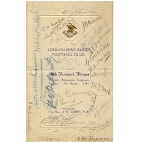 LONDON IRISH RFC 1929 SIGNED MENU