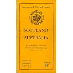 SCOTLAND V AUSTRALIA 1947 RUGBY PROGRAMME
