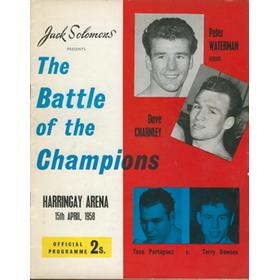 DAVE CHARNLEY V PETER WATERMAN 1958 BOXING PROGRAMME