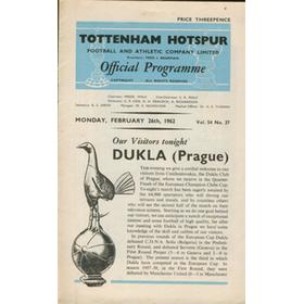 TOTTENHAM HOTSPUR V DUKLA PRAGUE 1961-62 (EUROPEAN CUP) FOOTBALL PROGRAMME