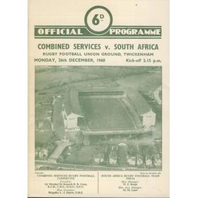 COMBINED SERVICES V SOUTH AFRICA 1960 RUGBY PROGRAMME
