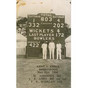 ASHDOWN, AMES & WOOLLEY (KENT) 1934 CRICKET POSTCARD