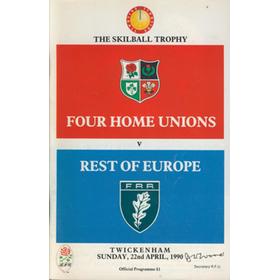 FOUR HOME UNIONS V REST OF EUROPE 1990 RUGBY PROGRAMME