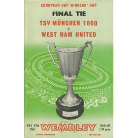 WEST HAM UNITED V 1860 MUNICH 1965 (ECWC FINAL) FOOTBALL PROGRAMME