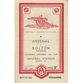 ARSENAL V BOLTON WANDERERS 1947-48 FOOTBALL PROGRAMME (CHAMPIONSHIP SEASON)
