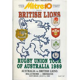 AUSTRALIA V BRITISH LIONS (SECOND TEST) 1989 RUGBY UNION PROGRAMME