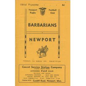 NEWPORT V BARBARIANS 1959 RUGBY PROGRAMME