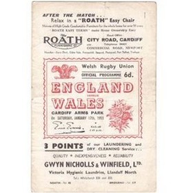WALES V ENGLAND 1953 RUGBY PROGRAMME
