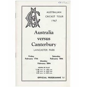 CANTERBURY V AUSTRALIA 1967 (LANCASTER PARK) CRICKET PROGRAMME