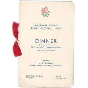 LANCASHIRE COUNTY RUGBY FOOTBALL UNION 1938 MENU CARD
