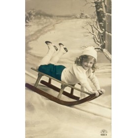 LITTLE GIRL ON A SLEDGE postcard