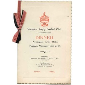 NUNEATON RFC 1937 RUGBY MENU CARD