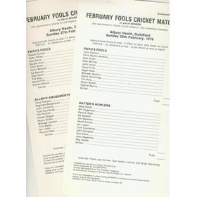 FEBRUARY FOOLS CRICKET MATCH SCORECARDS 1976 AND 1977 (GUILDFORD)
