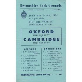 OXFORD UNIVERSITY V CAMBRIDGE UNIVERSITY 1954 VARSITY LAWN TENNIS PROGRAMME