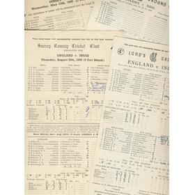 INDIA 1959 CRICKET SCORECARDS - INCLUDING TWO TEST MATCHES
