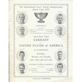 GERMANY V UNITED STATES OF AMERICA 1937 (DAVIS CUP INTER-ZONE FINAL) TENNIS PROGRAMME