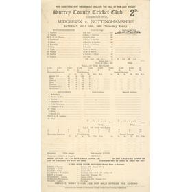 MIDDLESEX V NOTTINGHAMSHIRE 1939 (KEETON 312*) CRICKET SCORECARD - SIGNED BY KEETON