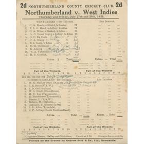 NORTHUMBERLAND V WEST INDIES 1933 CRICKET SCORECARD