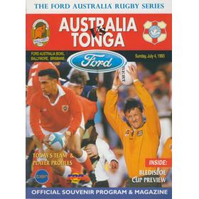 AUSTRALIA V TONGA 1993 RUGBY PROGRAMME