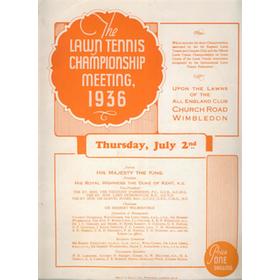 WIMBLEDON CHAMPIONSHIPS 1936 (FRED PERRY) TENNIS PROGRAMME